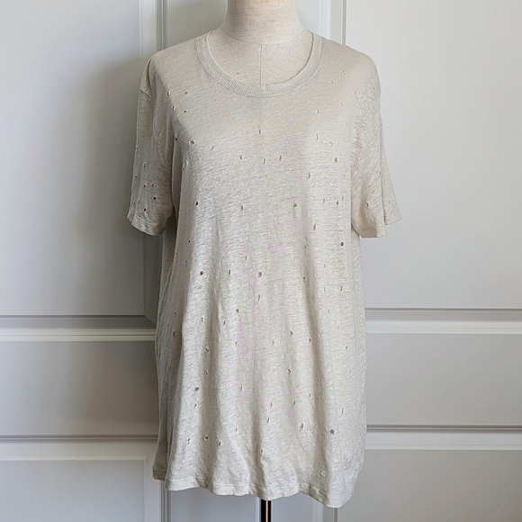 IRO Clay Holey Tee Short Sleeve 100% Linen Shredded Holes Throughout Ecru L NWOT - Picture 6 of 14